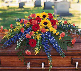 Vibrant Summer Casket Spray from Roses and More Florist in Dallas, TX