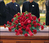 Red Regards Casket Spray from Roses and More Florist in Dallas, TX