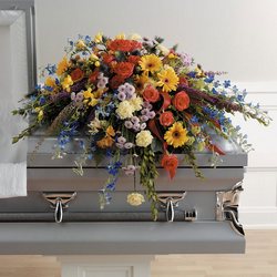 Colorful Memories Casket Spray from Roses and More Florist in Dallas, TX